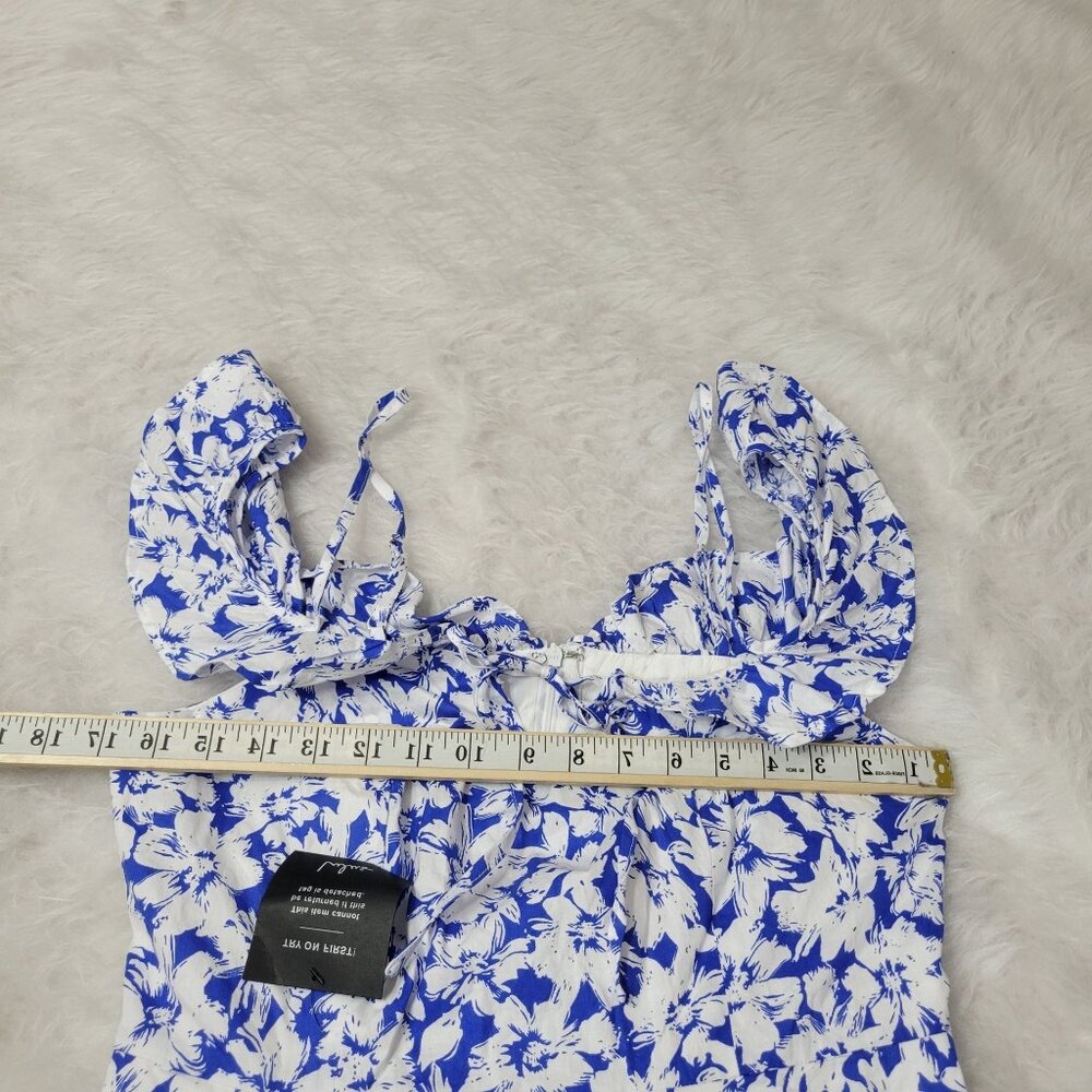 Lulu's Ring in Spring Blue White Floral Print Flutter Sleeve Mini Dress Large - Picture 9 of 14